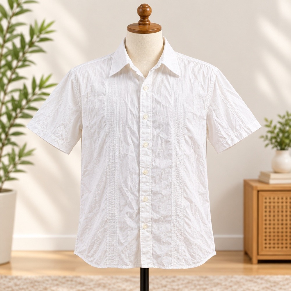 Gap Short Sleeve Pintuck Button Down Shirt Mens Small White Pleated Guayabera
